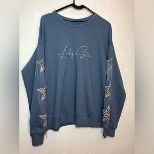 Blue Lucky Star Sweatshirt with Silver Star Accents